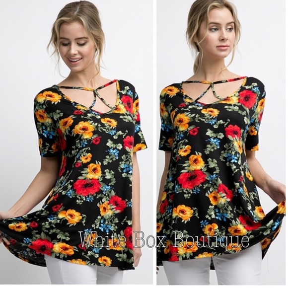 Tops - Floral Print Cage Tunic